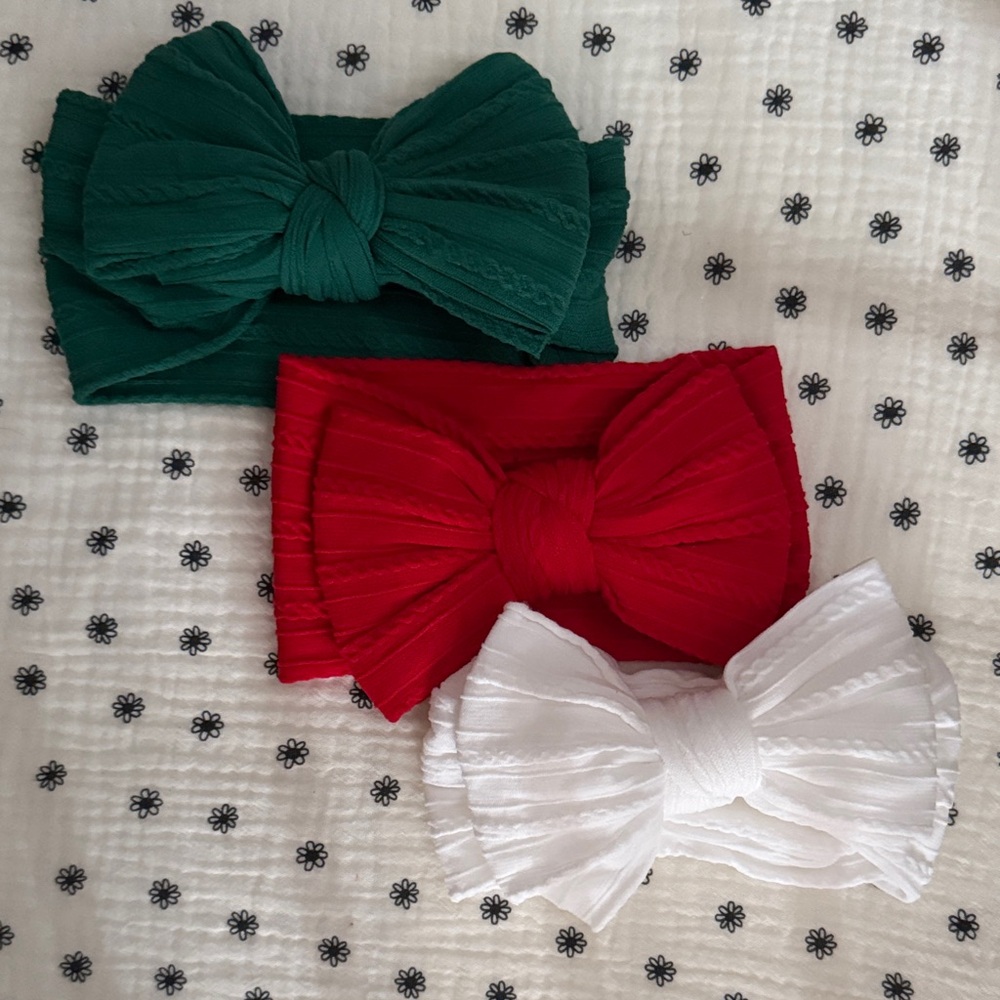 Baby Bow Headband Set - Green, Red, and White